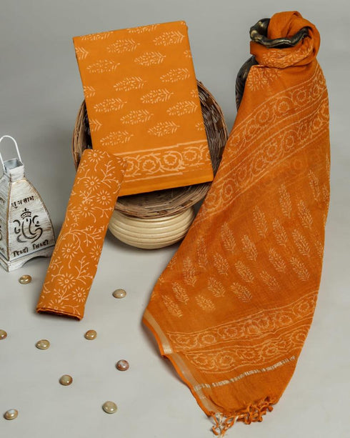 Elegant Hand Block Print Cotton Suit Set with Kota Doria Dupatta (3CKD18)